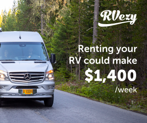 RV parked on a scenic road, ready to list